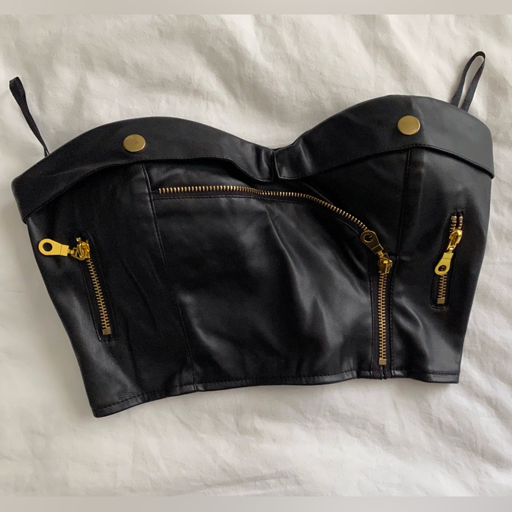 Superdown Faux leather corset crop top XS
